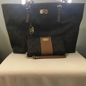 Micheal Kors logo tote and matching wallet